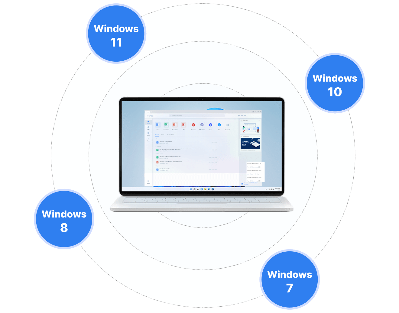 WPS Office is compatible with Windows 11, Windows 10, Windows 8, and Windows 7