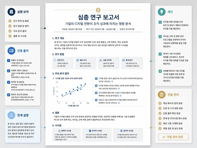 User reviewing and exporting a deep research report