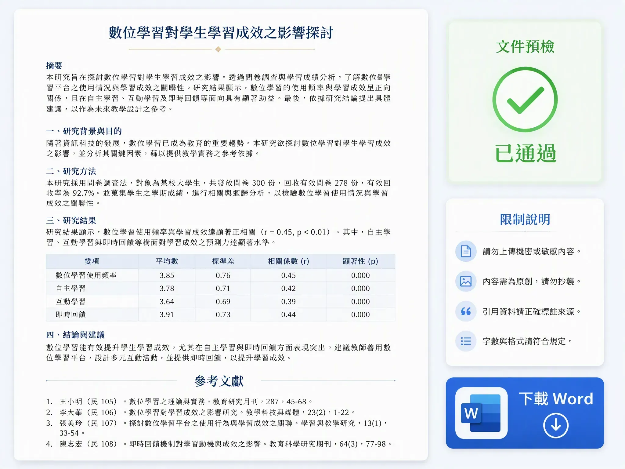 MuseWork 審閱並交付可提交的學術 Word 文件