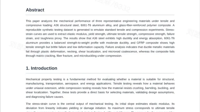 Mechanical Properties Analysis of Advanced Materials