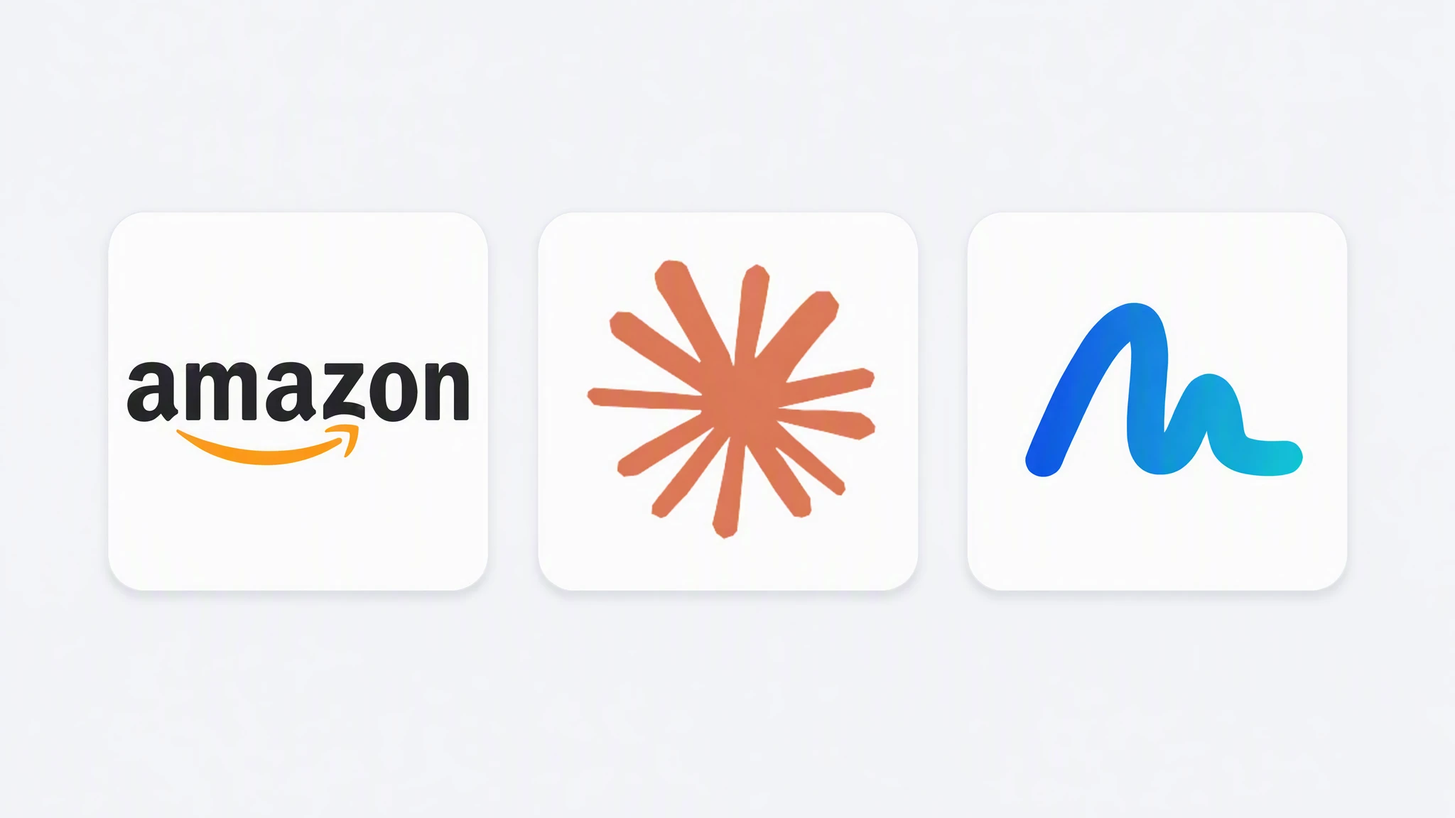 Amazon, Claude and MuseWork marks in three equally sized square tiles on a light background.