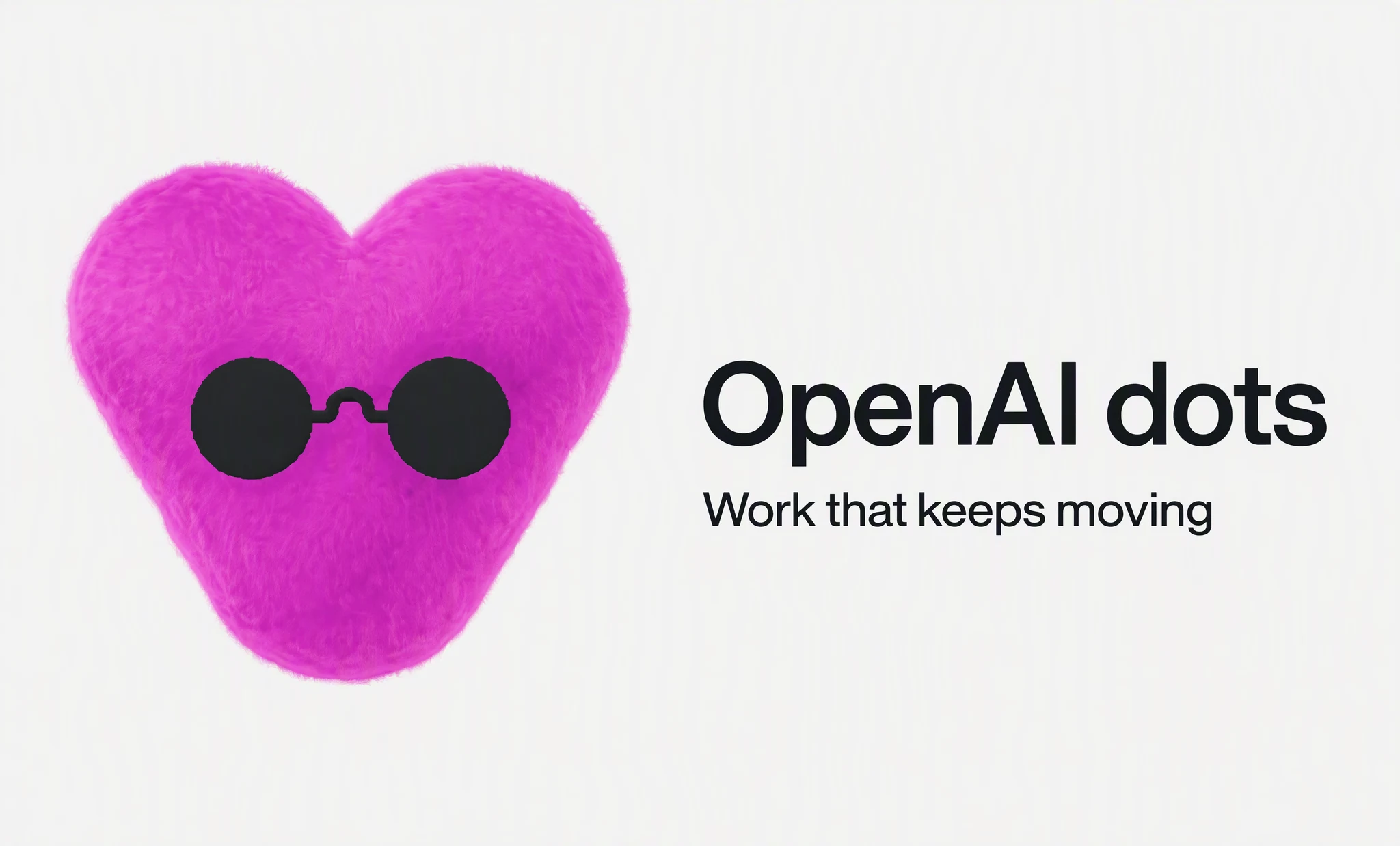 粉色 Dot 角色与 OpenAI dots 标题并排的编辑式封面。