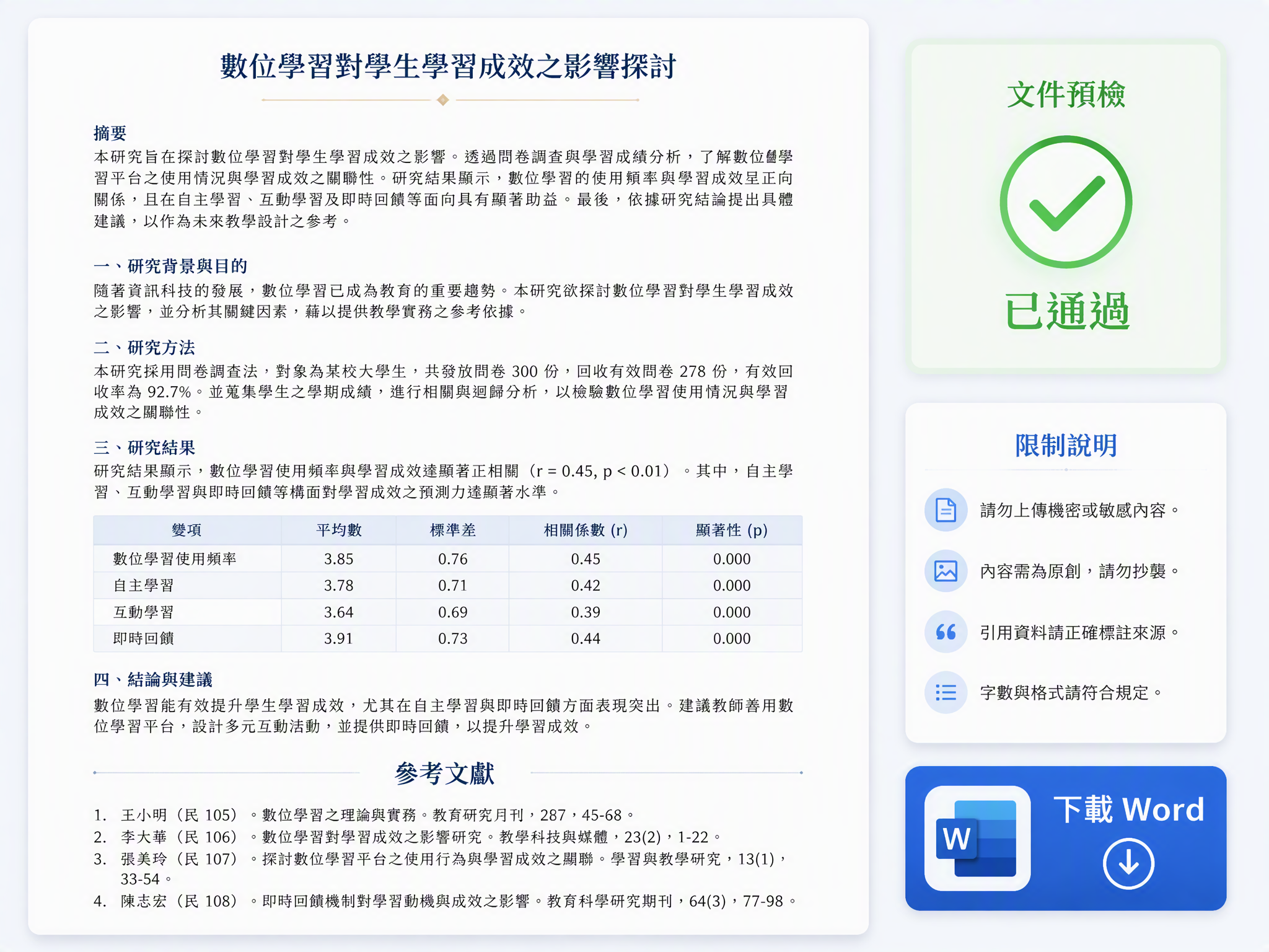 Muse 審閱並交付可提交的學術 Word 文件