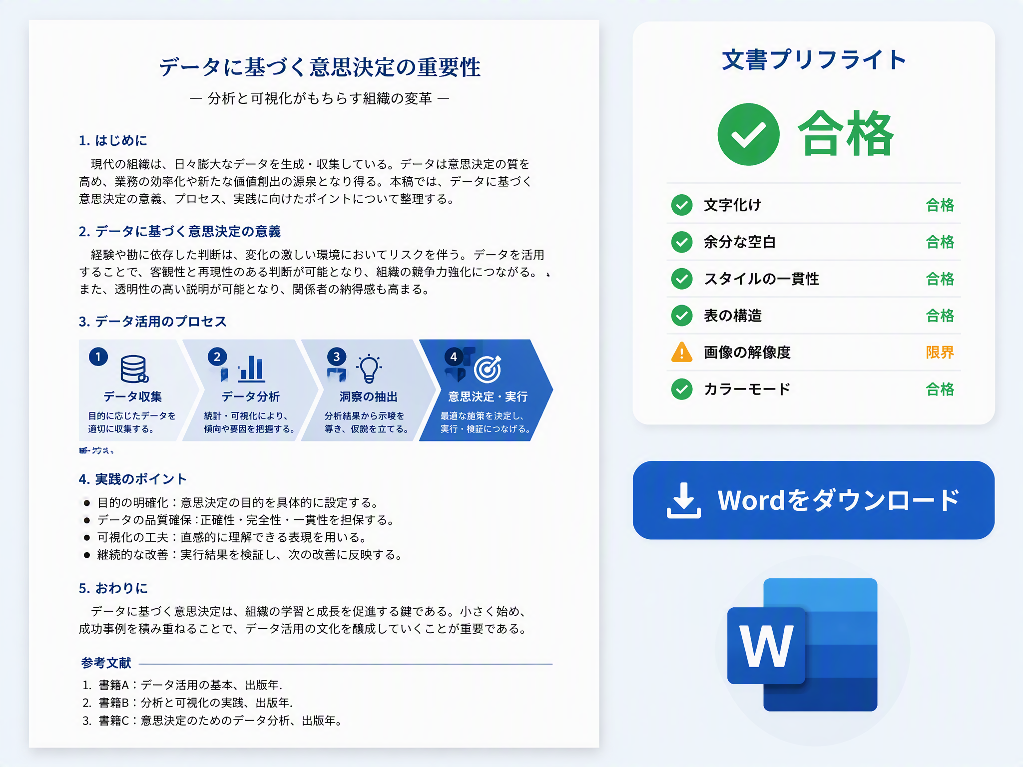 Muse が提出可能な学術 Word 文書をレビューして納品