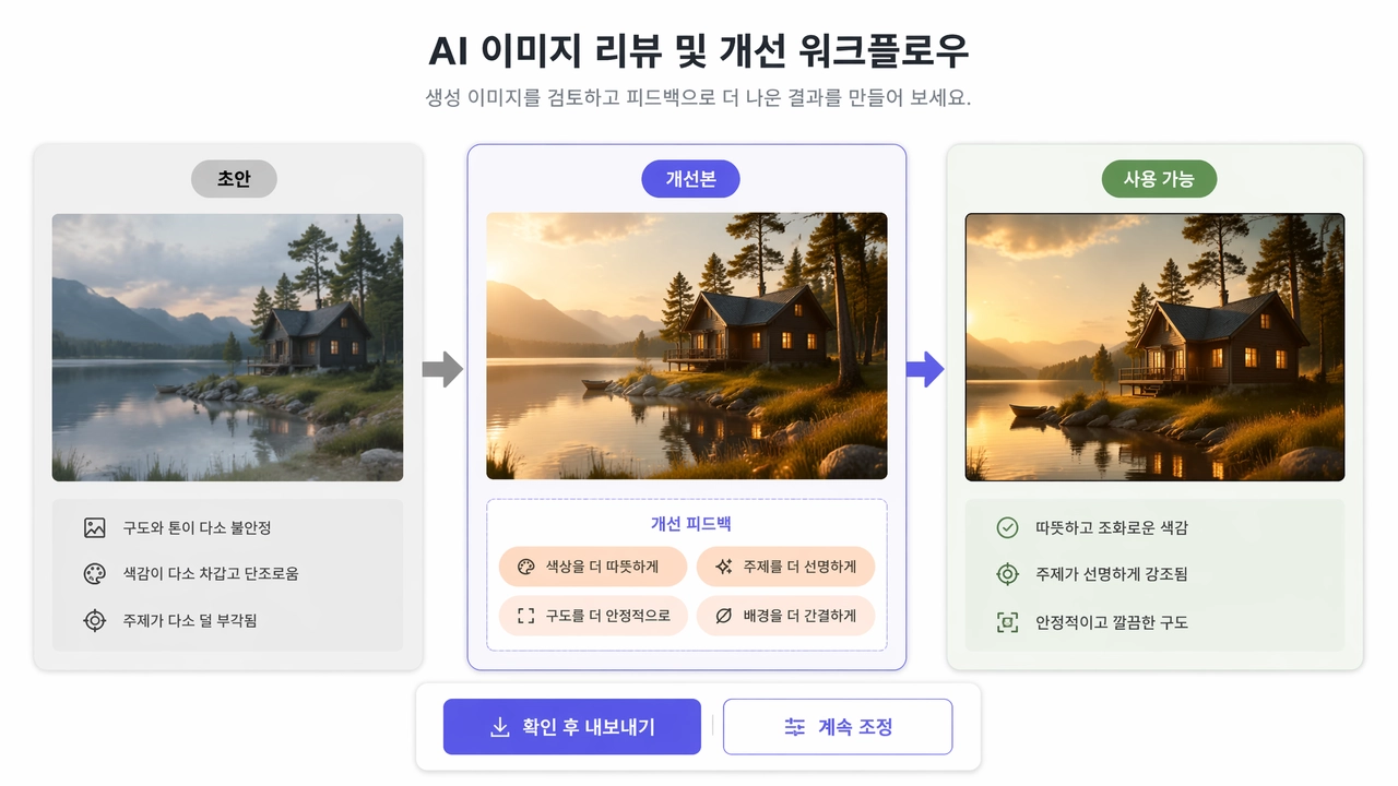 Muse AI 이미지 생성기가 사용자 검토 후 생성 비주얼을 개선하는 모습