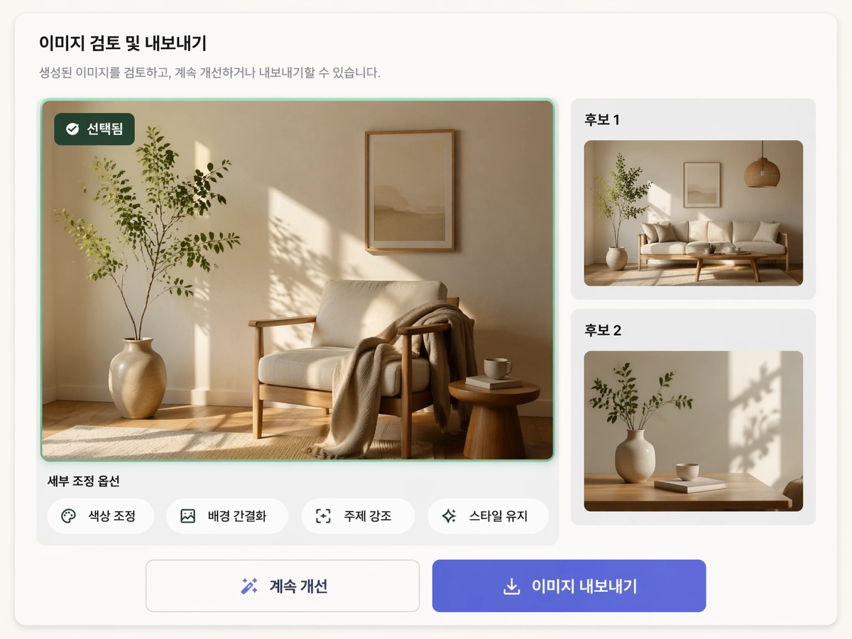 최종 다운로드 전 Muse AI 이미지 생성기의 검토 및 개선 흐름