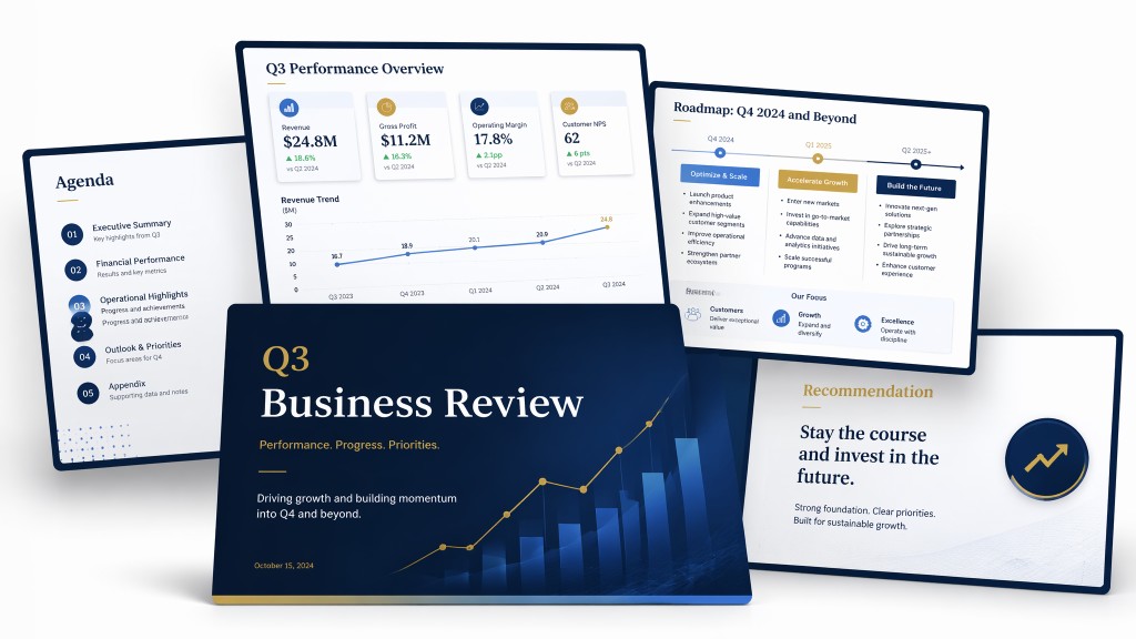Muse AI slides showing a polished presentation deck preview
