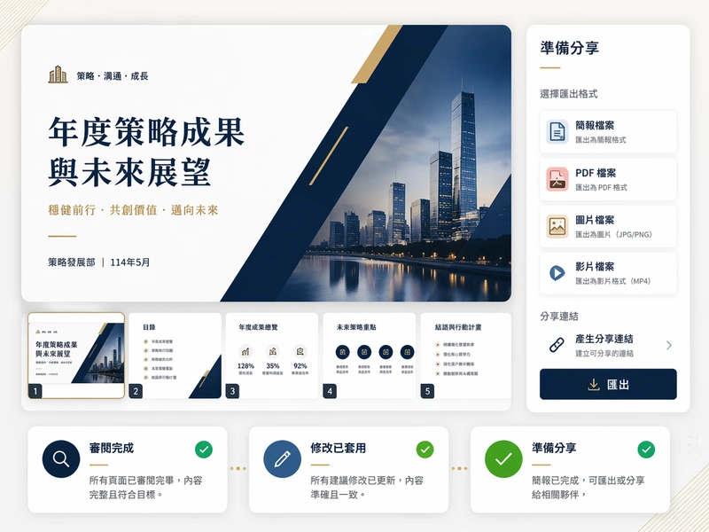 用户正在審閲並分享 AI 生成幻燈片