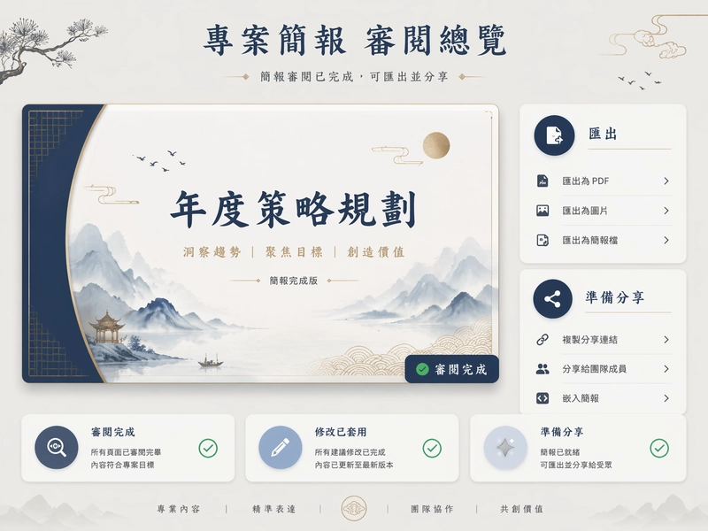 用戶正在審閱並分享 AI 生成簡報