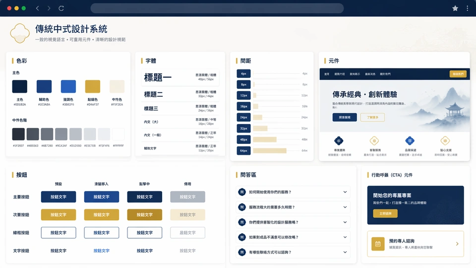 Muse 展示網站設計系統 token 與組件