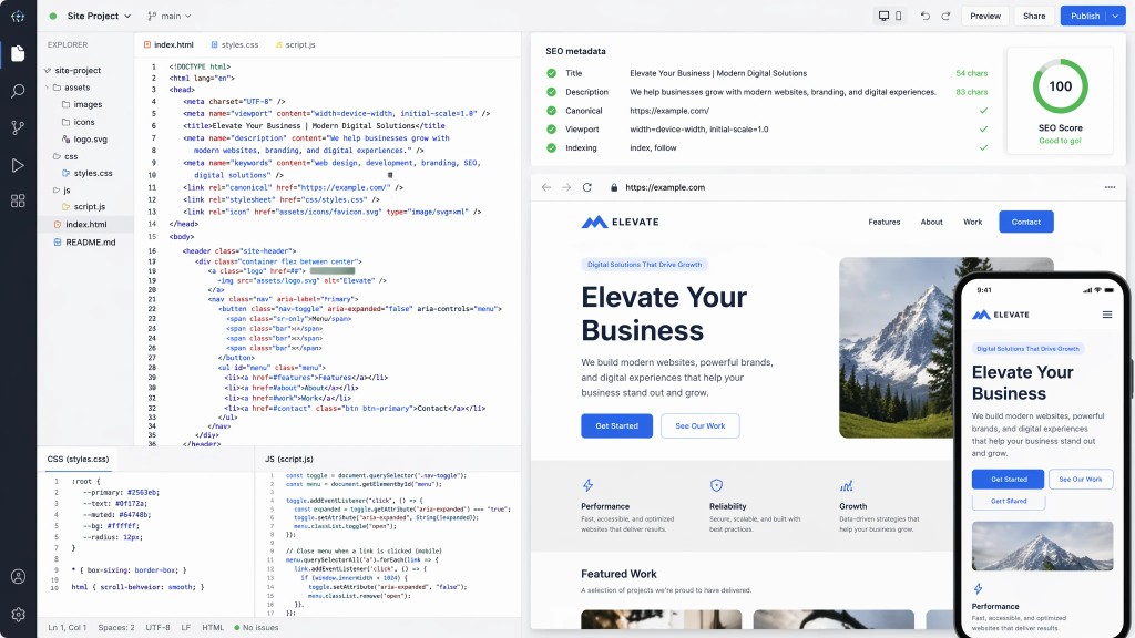 Muse generating production HTML CSS and responsive website code