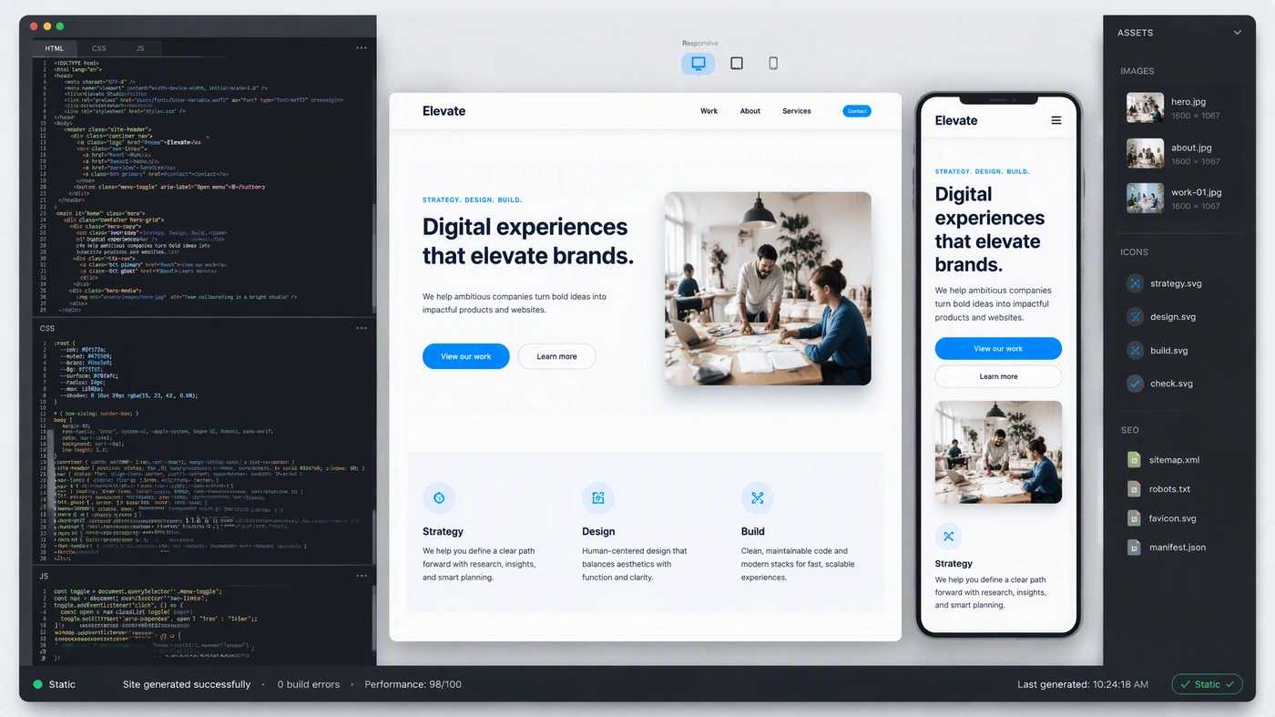 MuseWork ينشئ كود موقع متجاوب وجاهز للإنتاج