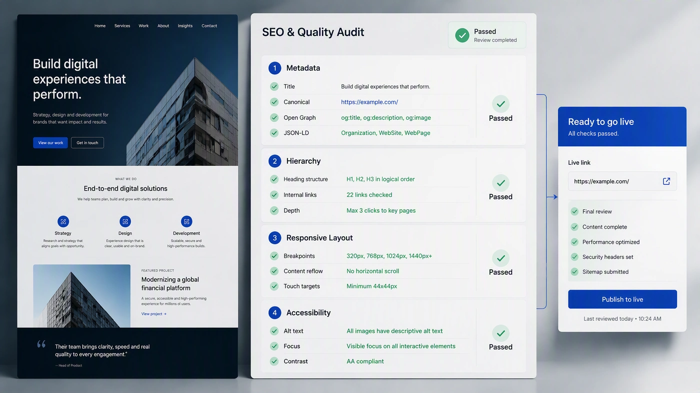 قائمة فحص SEO والجودة والنشر في MuseWork