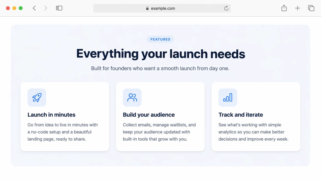 Landing page features section variant