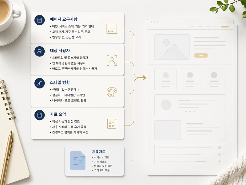 사용자가 Muse에 사이트 요구사항을 입력하는 화면