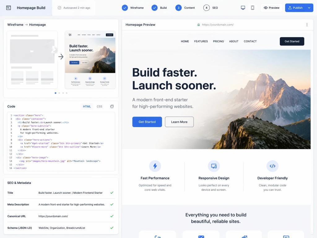 Muse AI website builder designing and coding a website