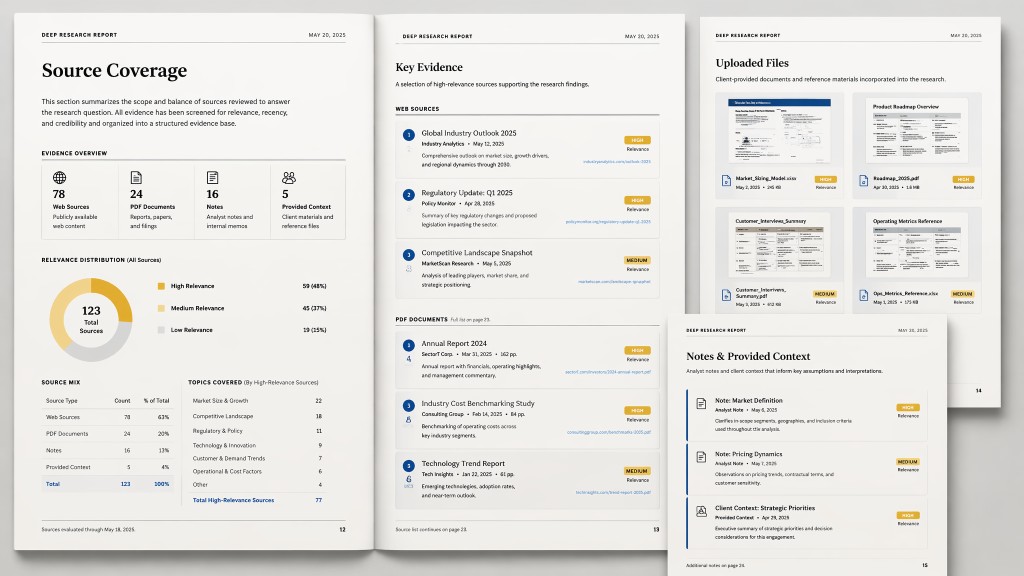 Muse deep research collecting web sources and user files