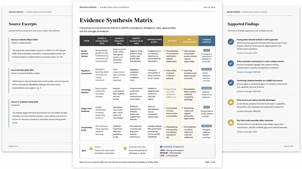 Muse AI research analyzing sources and extracting key findings